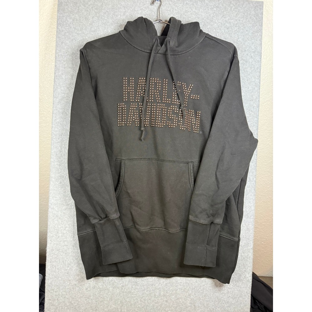 Harley-Davidson Womens Studded Logo Hoodie Black Pullover Sweatshirt XS